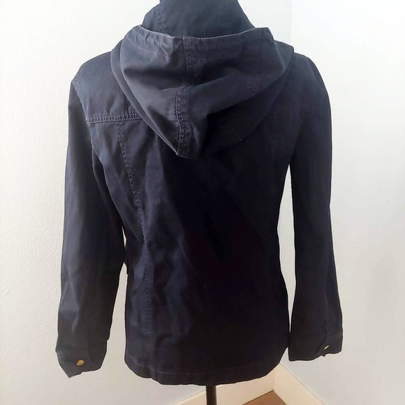 J. Crew Navy Resin-Coated Twill Jacket with Hood - Picture 5 of 15